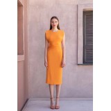 Midi dress with side gathering