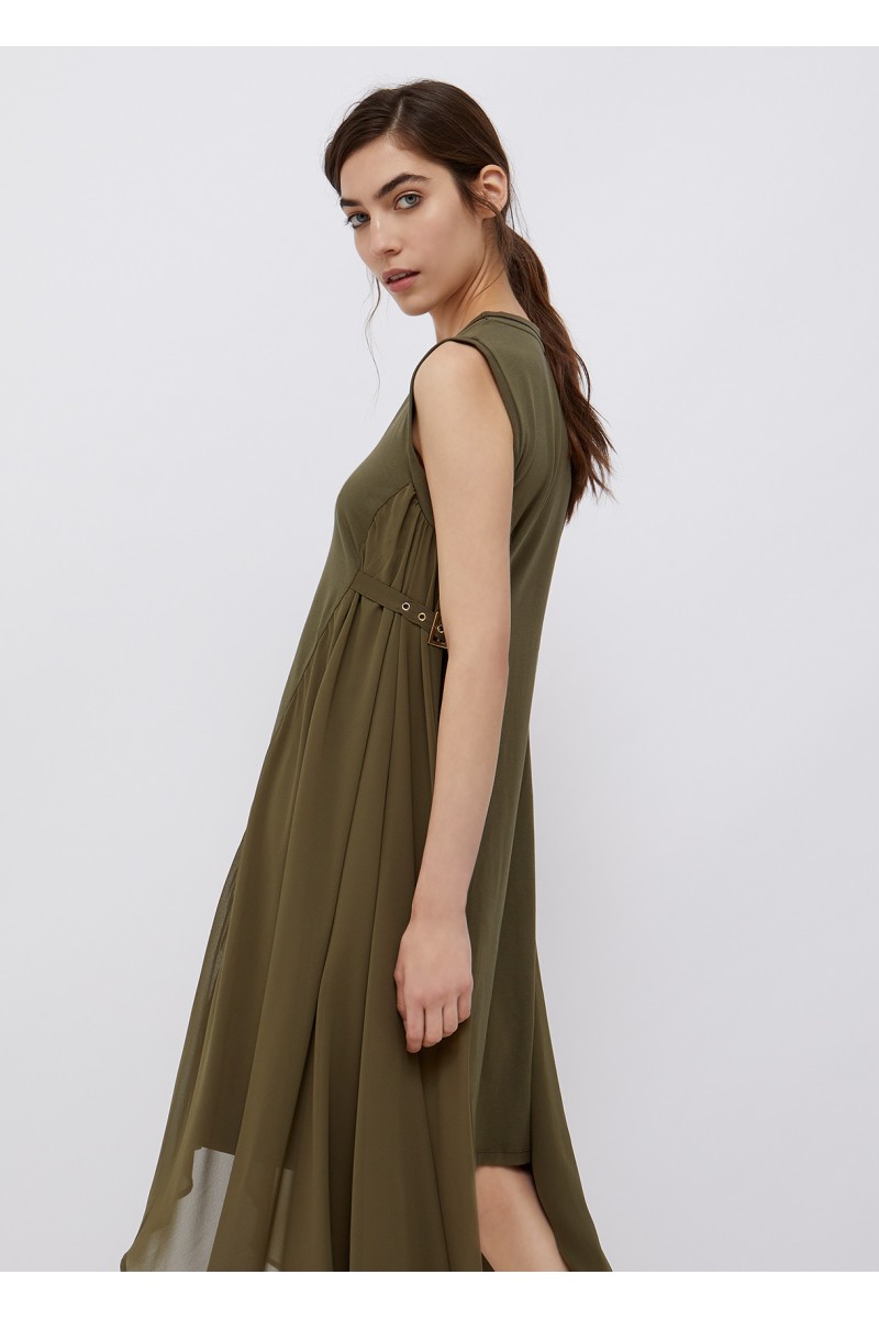 Liu Jo Ασύμμετρο All Day Φόρεμα Βαμβακερό Χακί