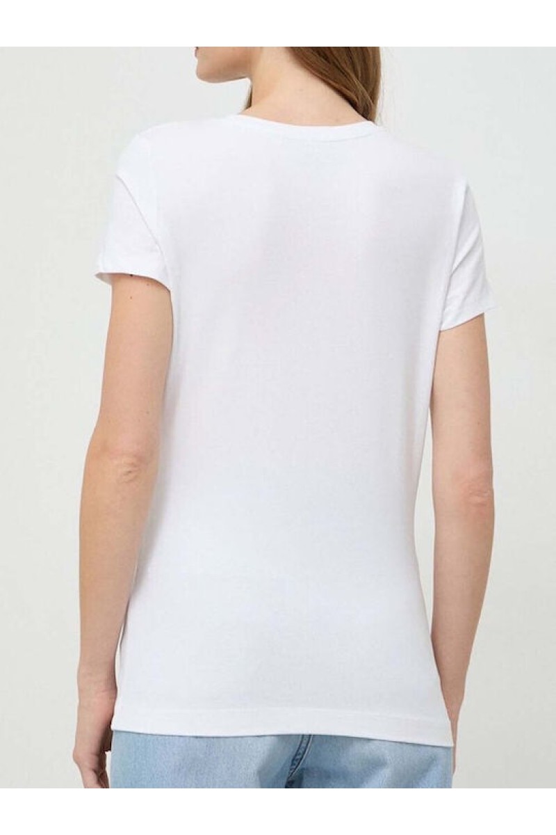 Guess Ελαστικό t-shirt με τριγωνικό λογότυπο και στρας Λευκό
