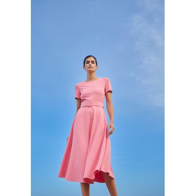 Κοντομάνικο φόρεμα Ροζ με ζώνη