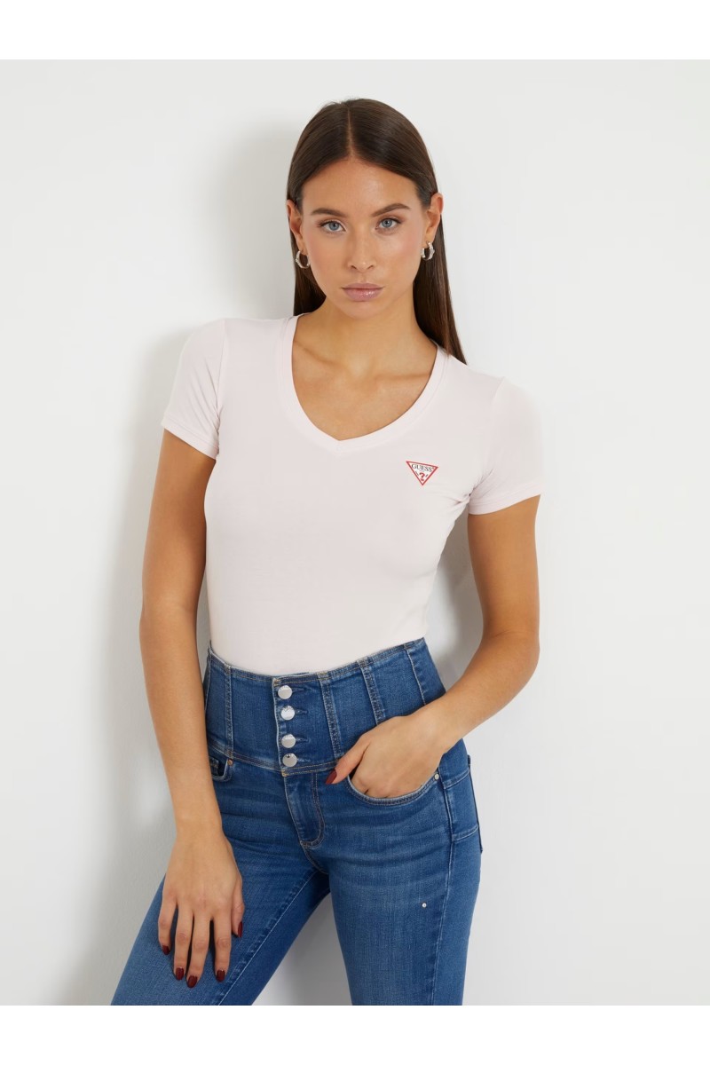 Guess Ελαστικό Ροζ  t-shirt με μικρό τριγωνικό λογότυπο 