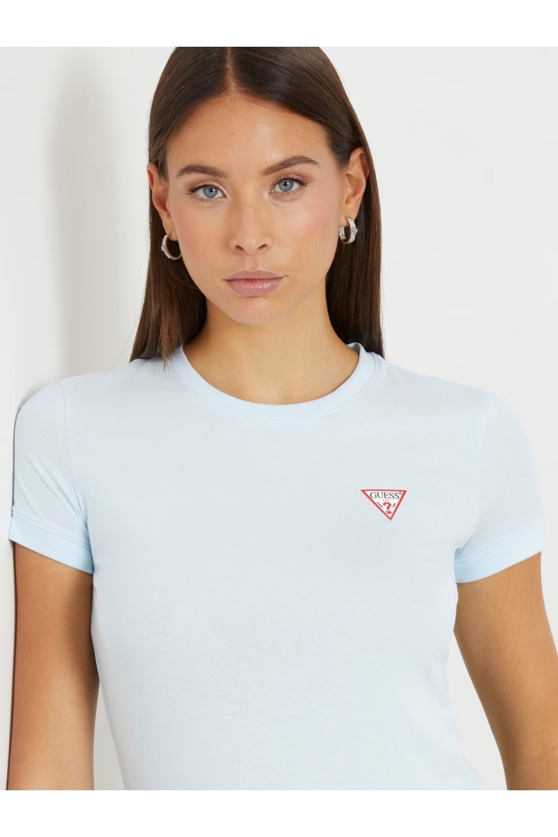 Guess T-shirt με μικρό τριγωνικό λογότυπο Ανοιχτό Μπλε