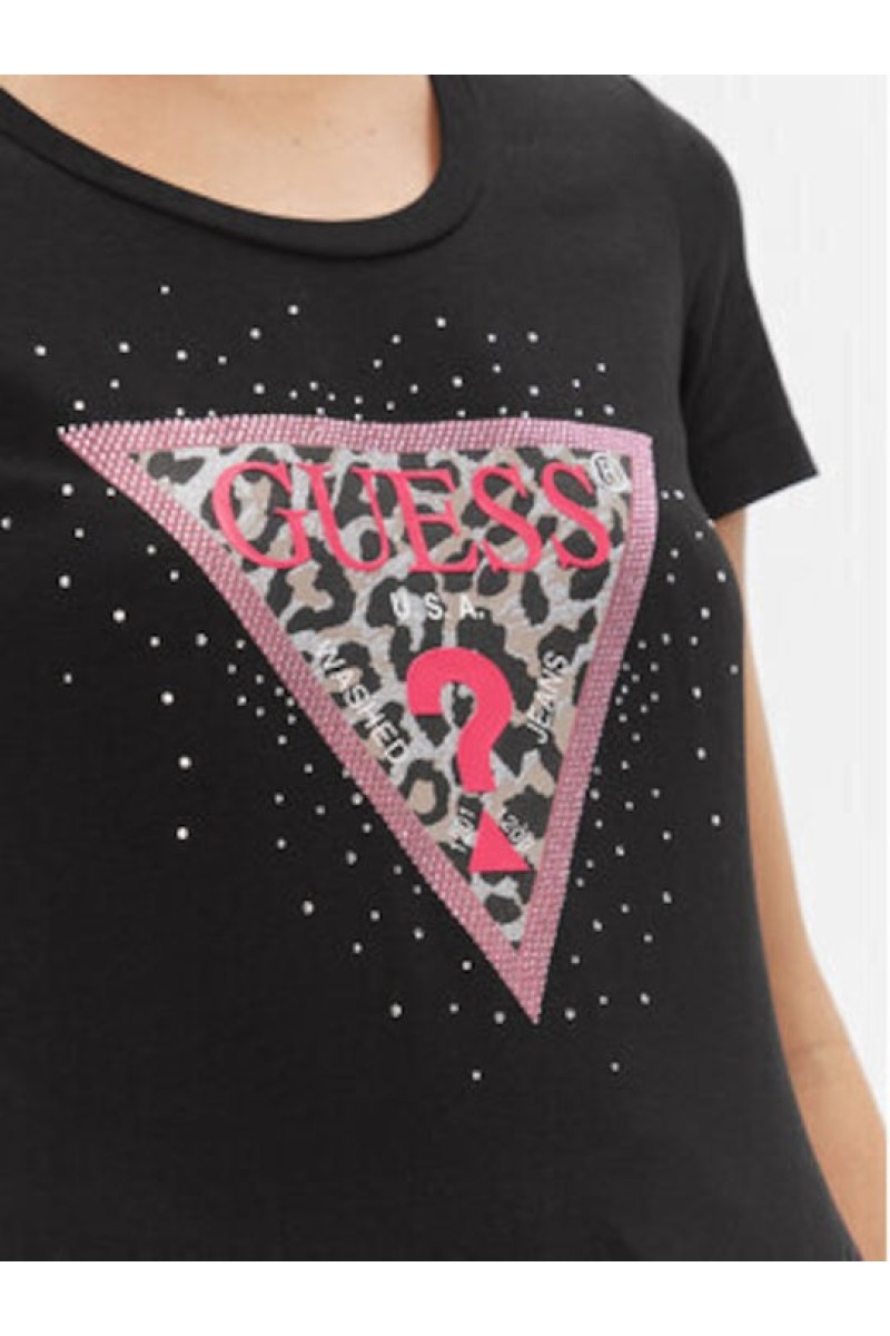 Guess Ελαστικό t-shirt με τριγωνικό λογότυπο και στρας Μαύρο
